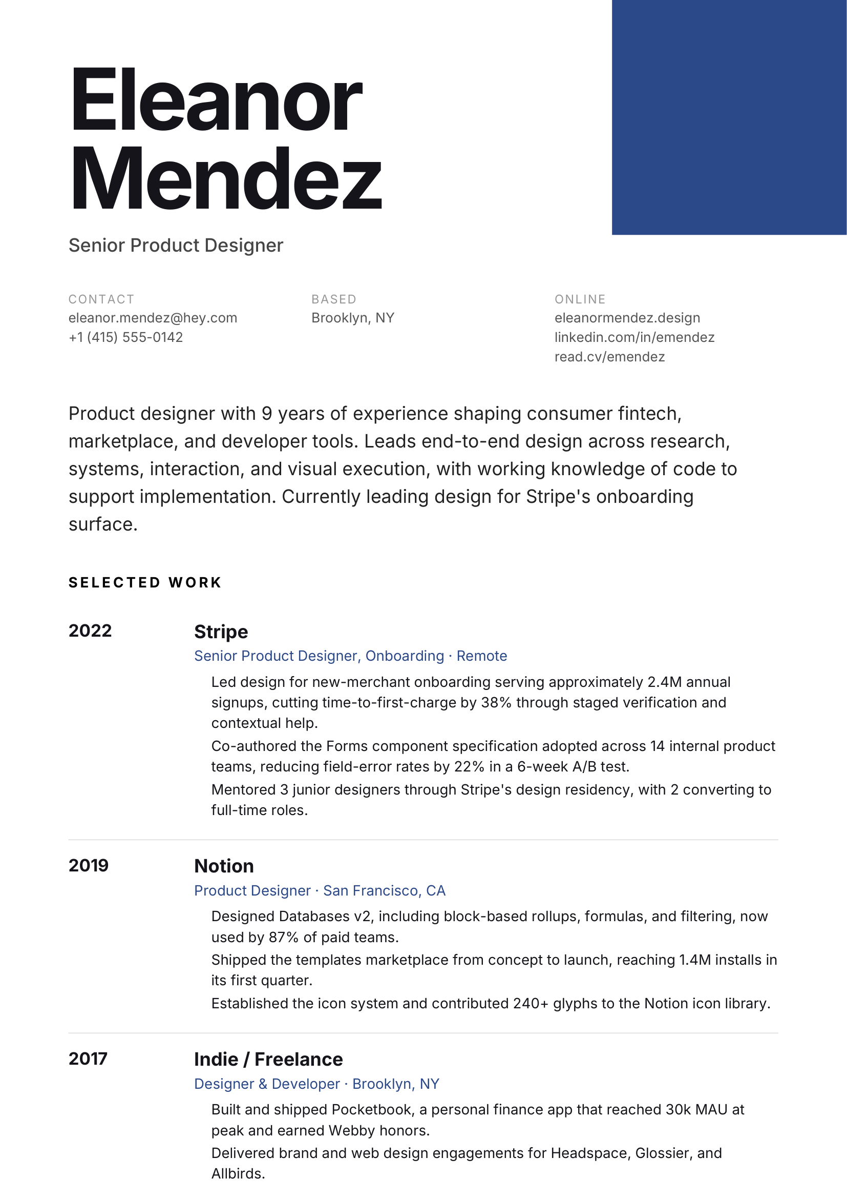 ArcPixel Studio resume template preview with illustrative content, not a customer resume